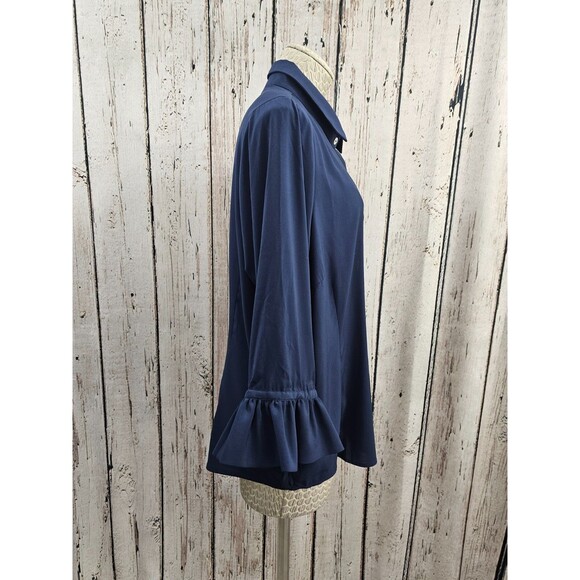 Gretchen Scott XXL Priss Blouse Chiffon Navy Blue Button Down Shirt Tunic Plus - Picture 2 of 7
